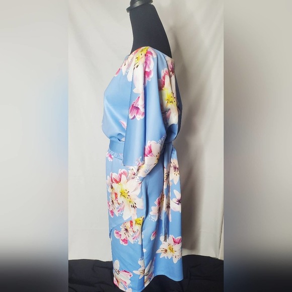 Women's Light Blue Scuba Kimono Style Dress - Picture 4 of 7